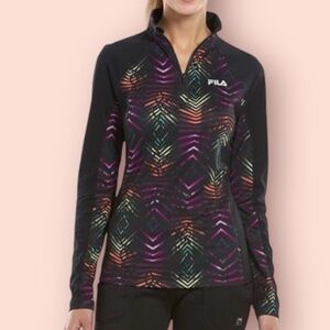 Fila Sport Dash Fleece Lined Quarter Zip Lightweight Jacket Size S Black/Multi